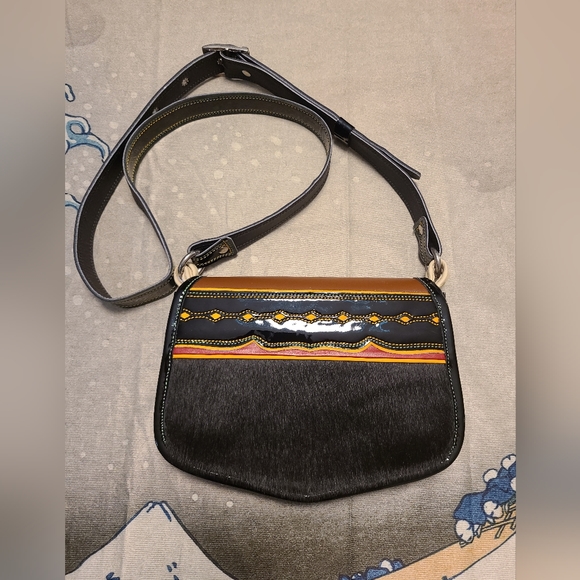 Earthyk Animal Hide Patent Leather Shoulder Bag - Picture 1 of 11